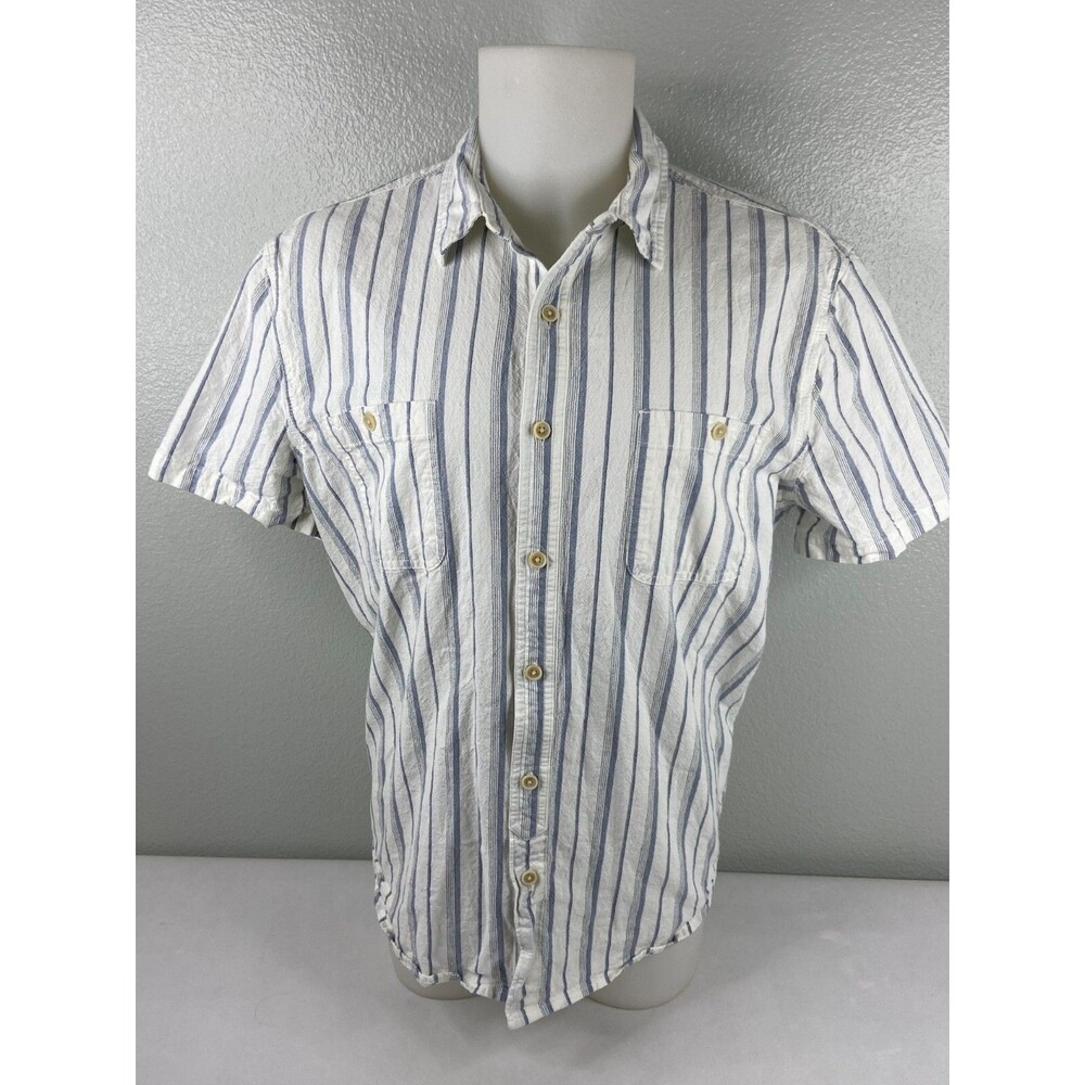 Lucky Brand Men XL Button Front Shirt White Pastel Blue Stripe Casual